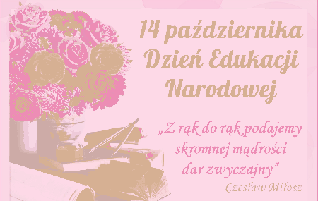 Jasno różowa kartka z rąk do rąk dzień Edukacji Narodowej